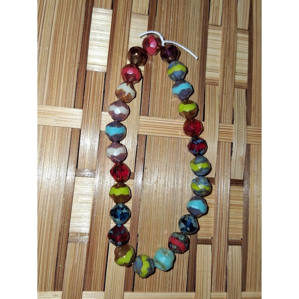 Colorful Artisan Glass Bead Strand Boho Faceted Jewelry Making Supplies Czech